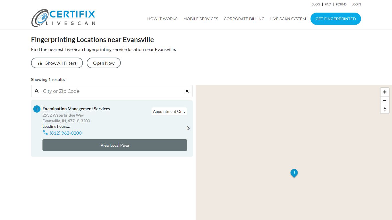 Fingerprinting Locations near Evansville - Certifix Live Scan